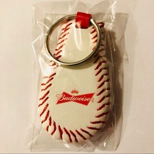 New Budweiser White Leather Stitch Baseball Seam Keychain